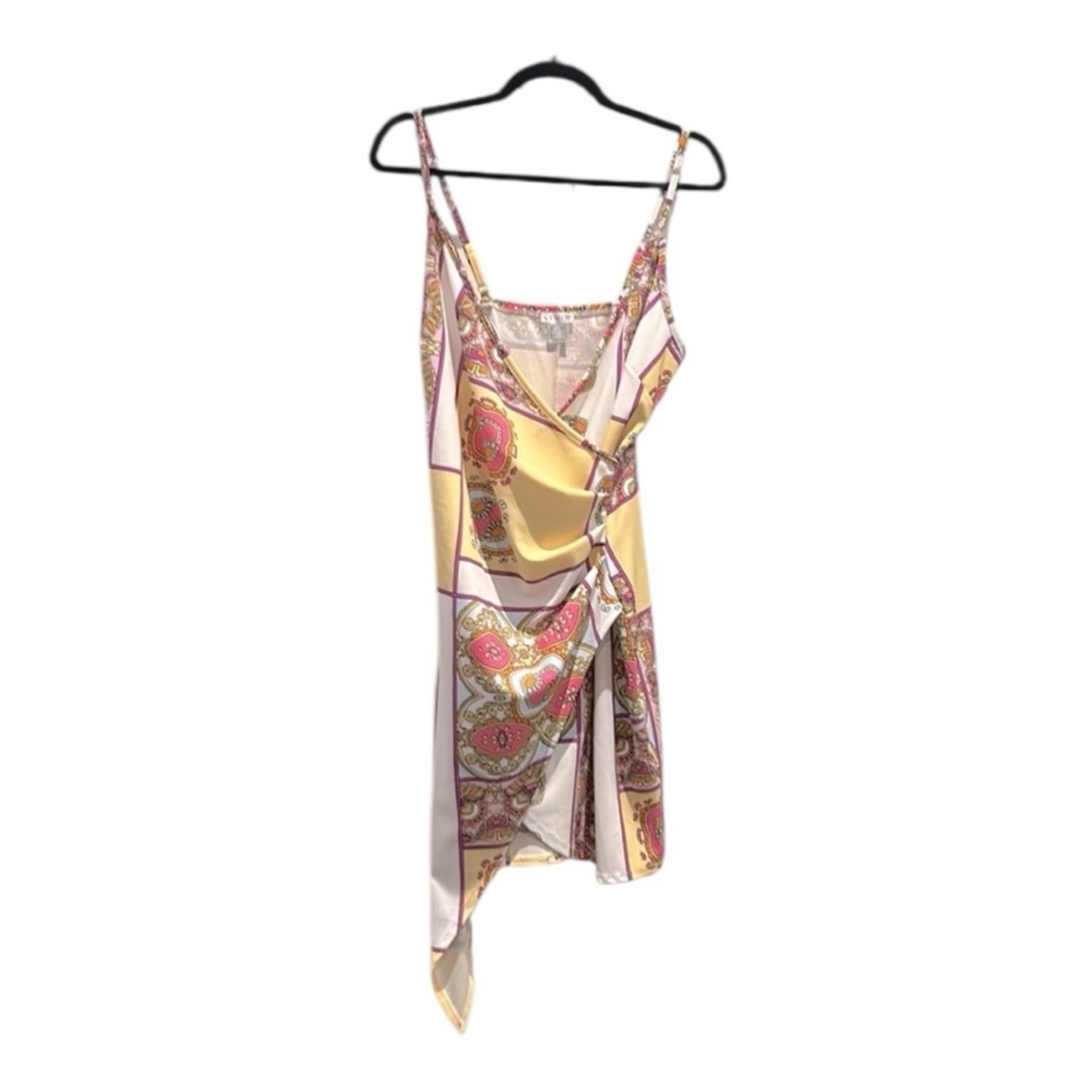 VENUS Funky Pink and Yellow Faux Wrap Asymmetrical Mini Print Sundress Size M